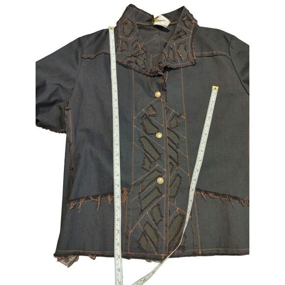 Linda Lundstrom Distressed Jacket Button Front Raw Hem Black Womens Plus Size 18 - Picture 7 of 8